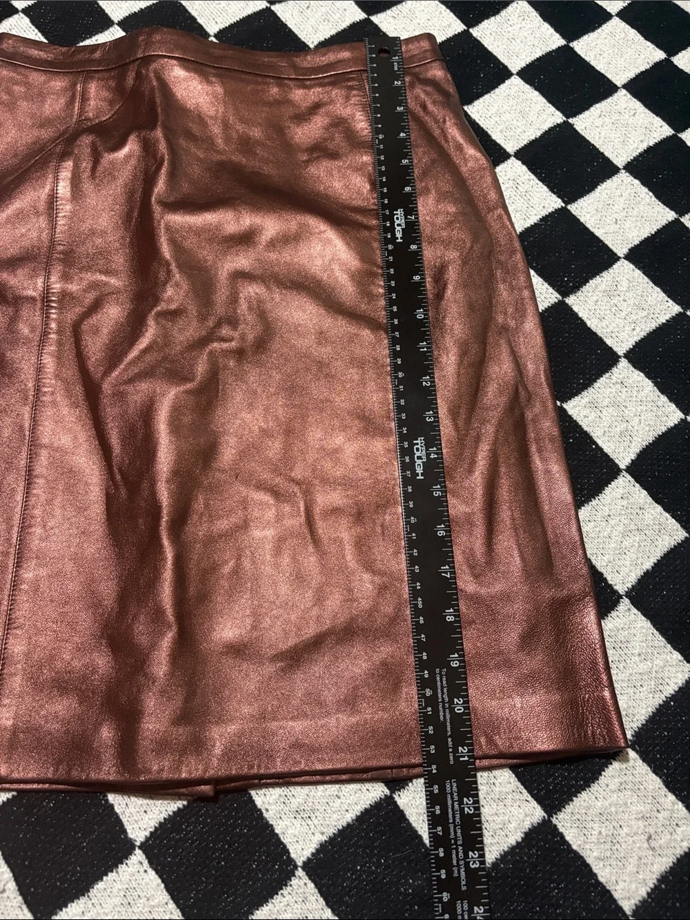 Vintage ESCADA Metallic Rose Gold Lambskin Leather Skirt Size EU 38